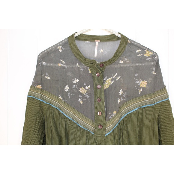 Free People Hearts and Colors Striped Tunic Blouse in Forest Green Size Large - Picture 4 of 9